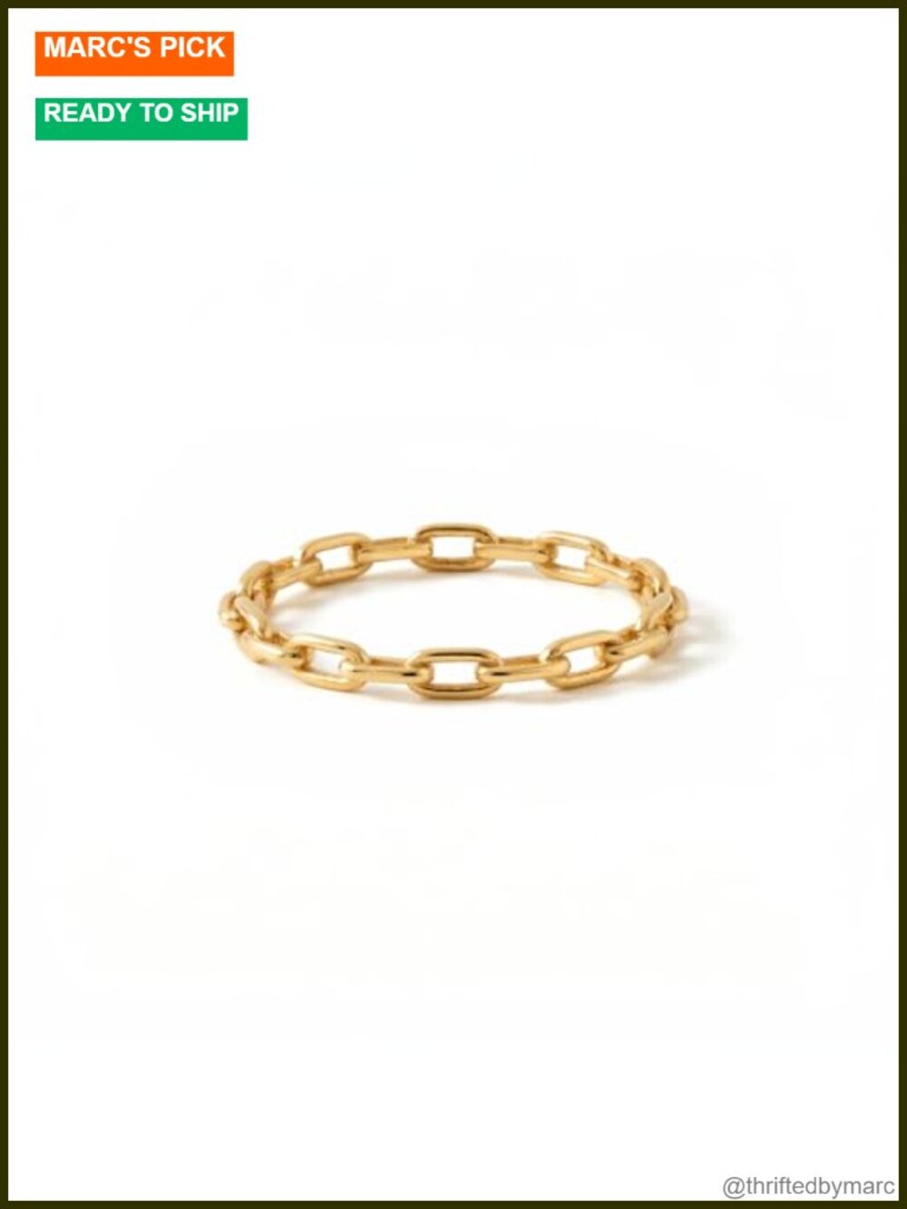 10K Solid Gold Paperclip Chain Ring Dainty Link Band Stackable Minimalist